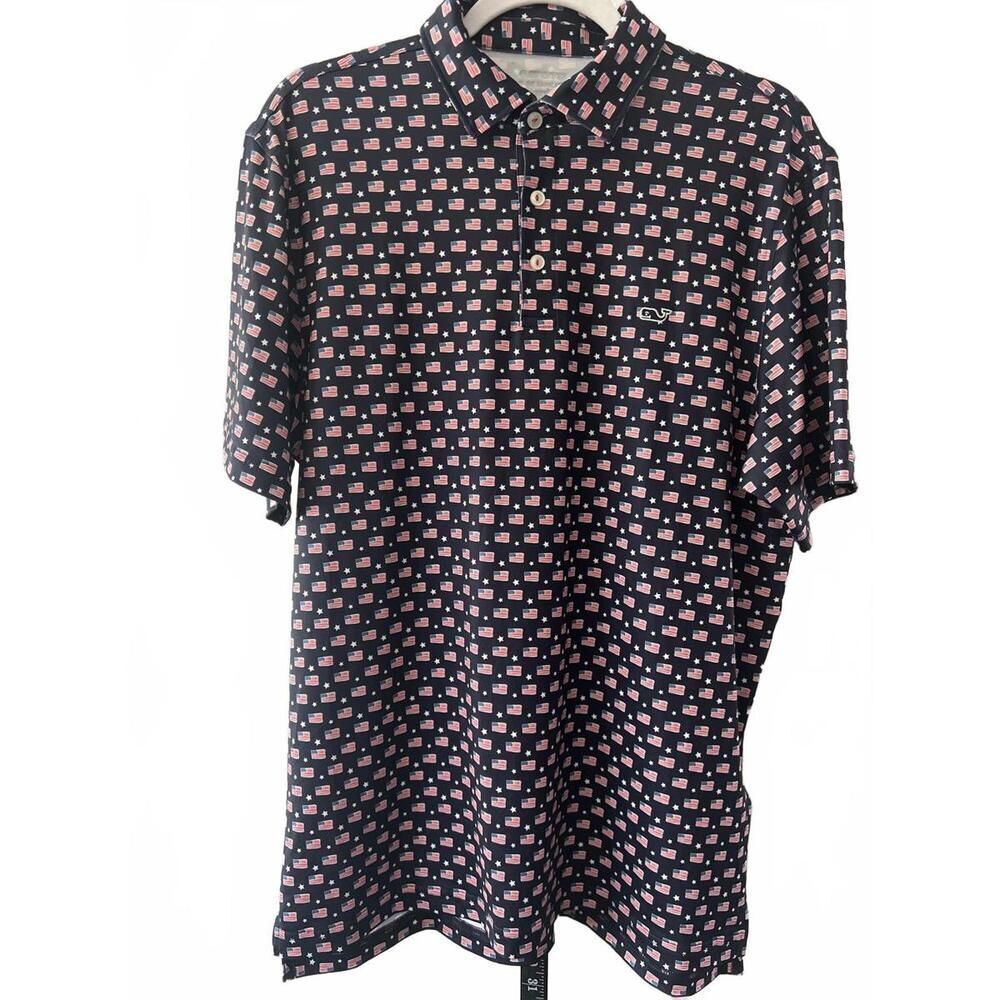 Vineyard Vines Men's Polo Shirt with American Flag Print